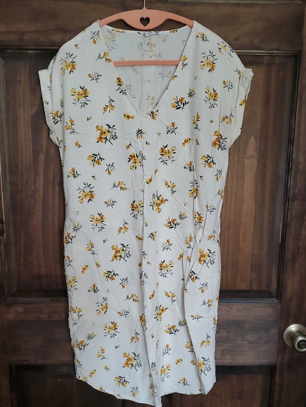 Old Navy Cream Floral V-Neck Mini Dress with Yellow Flowers